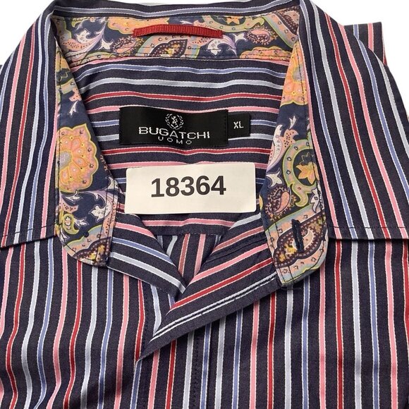 Bugatchi Uomo Button Up Striped Shirt Regular Fit Mens Size XL 100% Cotton - Picture 12 of 12